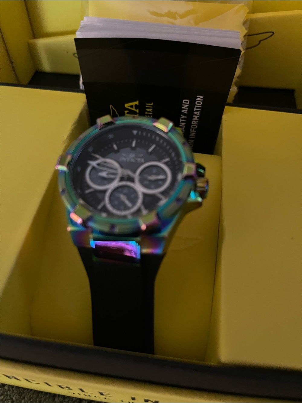 Invicta Iridescent Bezel Chronograph Watch with Black Dial and Strap brand new